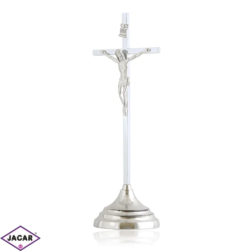 Krzyż stojący metalowy srebrny 22cm - KR35 Krzyż stojący metalowy srebrny 22cm - KR35