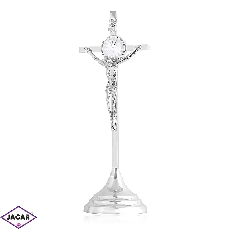 Krzyż stojący metalowy srebrny 22cm - KR37 Krzyż stojący metalowy srebrny 22cm - KR37