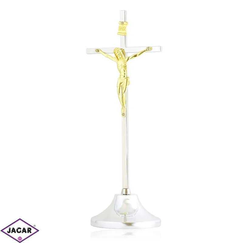 Krzyż stojący metalowy srebrny 21cm - KR43 Krzyż stojący metalowy srebrny 21cm - KR43