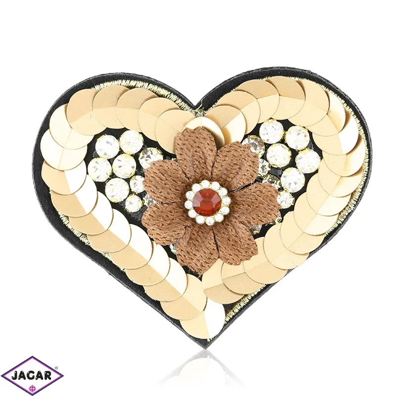 Broszka duże złote serce z cekinami 8,5cm BR261 Broszka duże złote serce z cekinami 8,5cm BR261