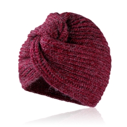 Czapka - piękny turban -owcza wełna- burgund CD327