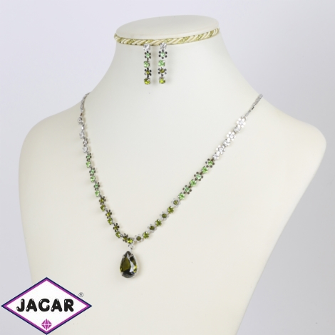 Komplet biżuterii - zielone kryształki KOM151