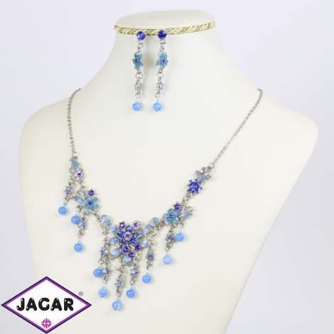 Komplet biżuterii - niebieskie kwiaty - KOM169