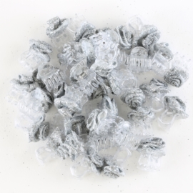 Żabki brokatowe różyczki srebrne 40szt ZW73