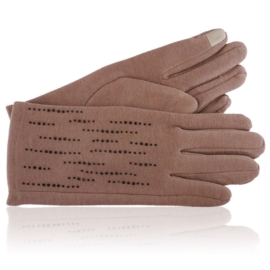Rękawiczki damskie z dżetami brązowe RK877