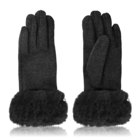 Rękawiczki damskie wykończone puszkiem black RK893