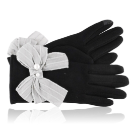 Rękawiczki damskie z dużą kokardą czarne RK895