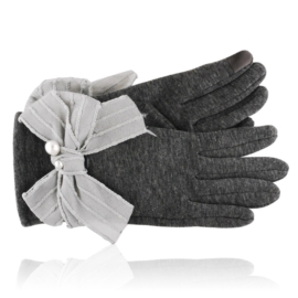 Rękawiczki damskie z dużą kokardą szare RK896