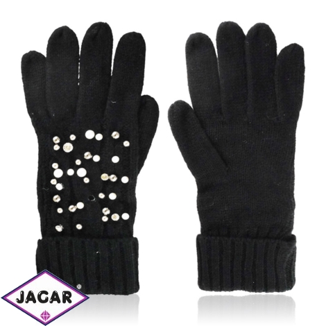 Rękawiczki damskie perełki dżety czarne RK897