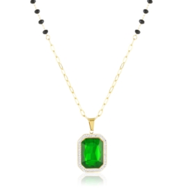 Naszyjnik stalowy z kryształem zielony VERA CP9958