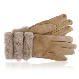 Rękawiczki damskie z puszkiem brązowe RK970