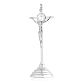 Krzyż stojący metalowy srebrny 22cm - KR37
