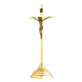 Krzyż stojący metalowy złoty 22cm - KR39