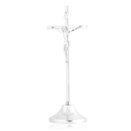 Krzyż stojący metalowy srebrny 21cm - KR42