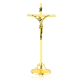 Krzyż stojący metalowy złoty 21cm - KR44