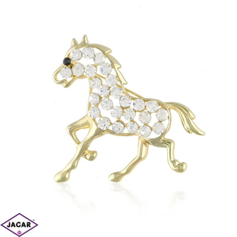 Broszka - złoty kryształowy rumak - 5,5cm - BR425 Broszka - złoty kryształowy rumak - 5,5cm - BR425