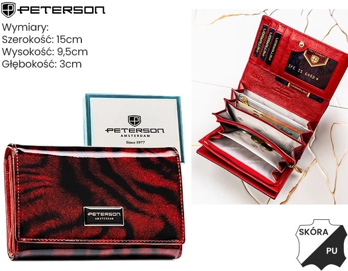 Portfel damski skóra+PU PTN PS112-TDS Red P2681 Portfel damski skóra+PU PTN PS112-TDS Red P2681
