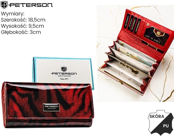 Portfel damski skóra+PU PTN PS401-TDS Red P2686 Portfel damski skóra+PU PTN PS401-TDS Red P2686